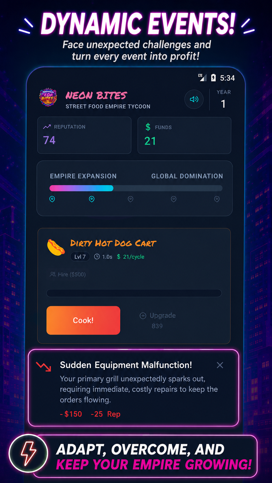 Neon Bites Tycoon — dynamic events